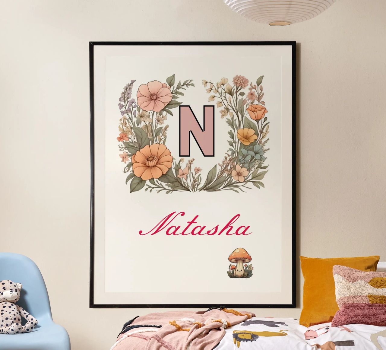 Initiale florale personnalisée Lettre N Nom de la fille Fleurs sauvages poster de Cold Wild