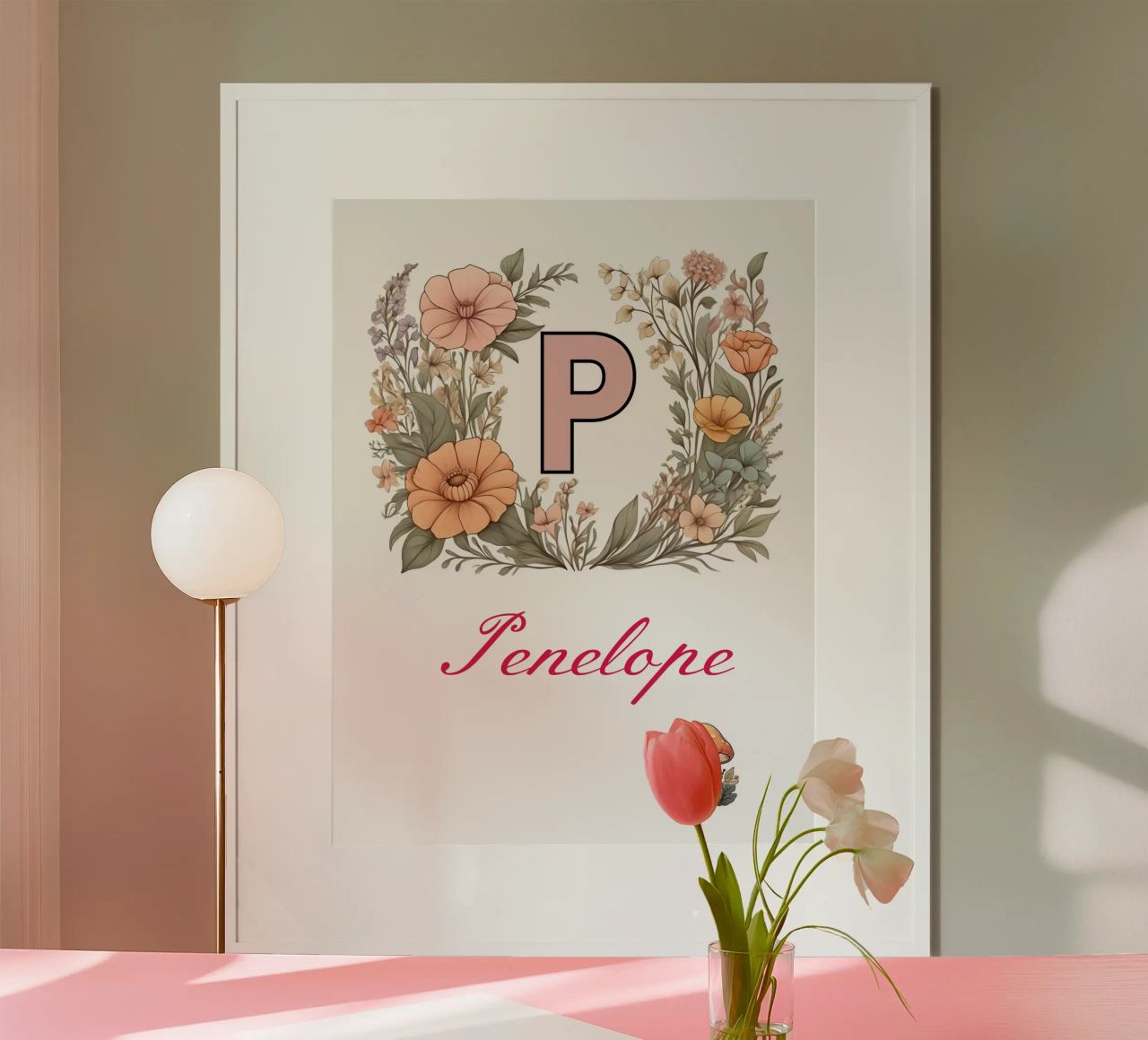 Initiale florale personnalisée Lettre P Nom de la fille fleurs sauvages poster de Cold Wild
