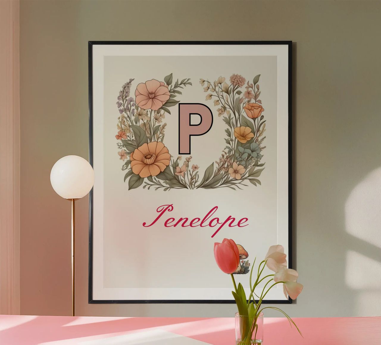 Initiale florale personnalisée Lettre P Nom de la fille fleurs sauvages poster de Cold Wild