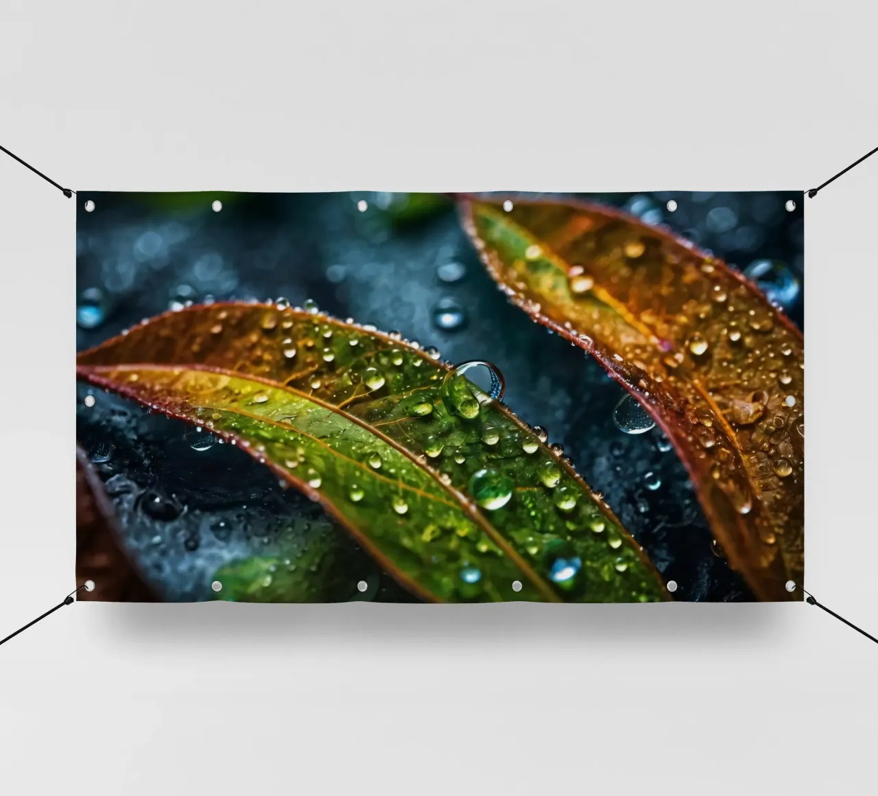 foglie scintillanti di gocce di pioggia dopo una pioggia rinfrescante telo in pvc da DesignDoodle