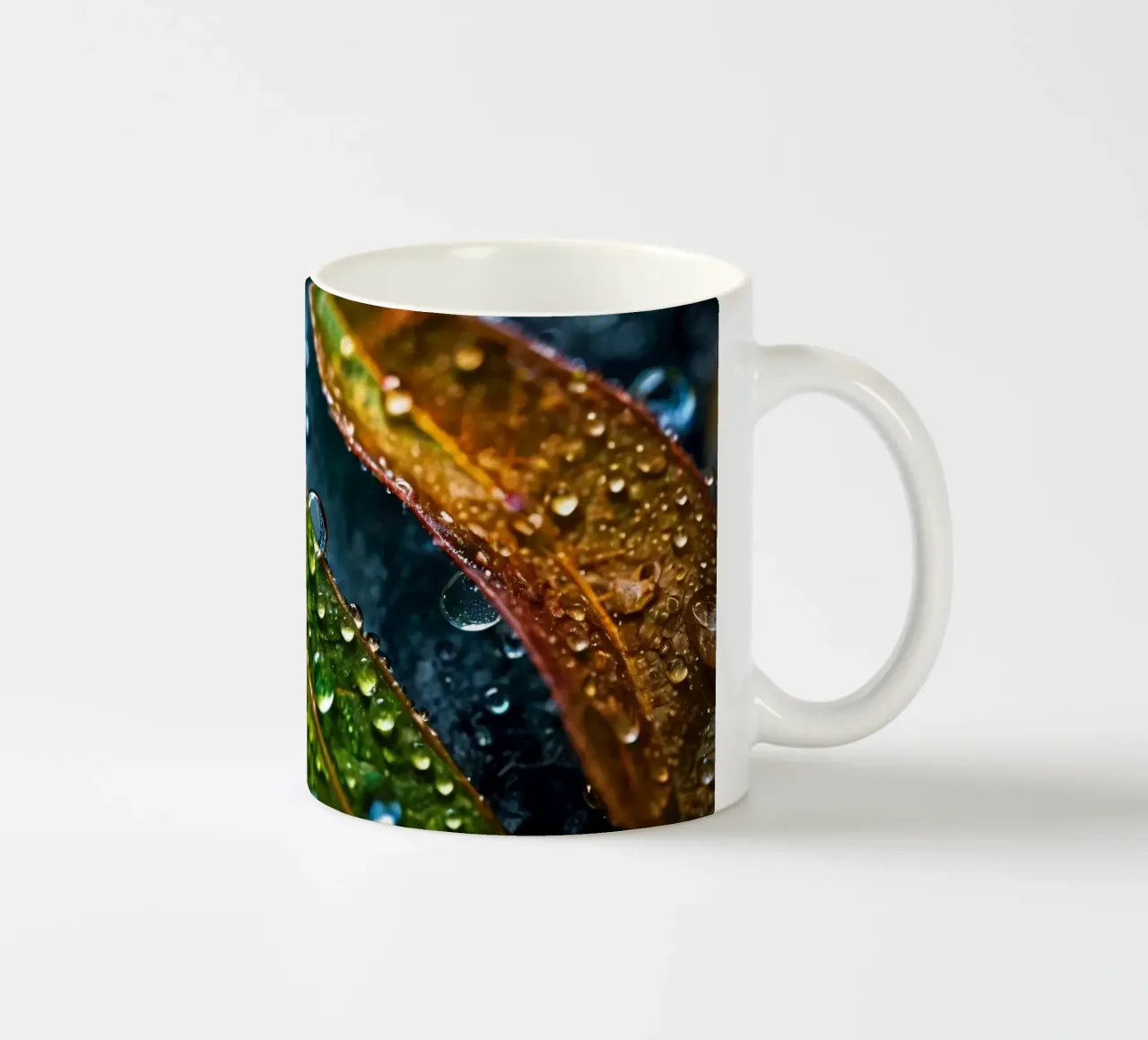 foglie scintillanti di gocce di pioggia dopo una pioggia rinfrescante tazza in ceramica da DesignDoodle