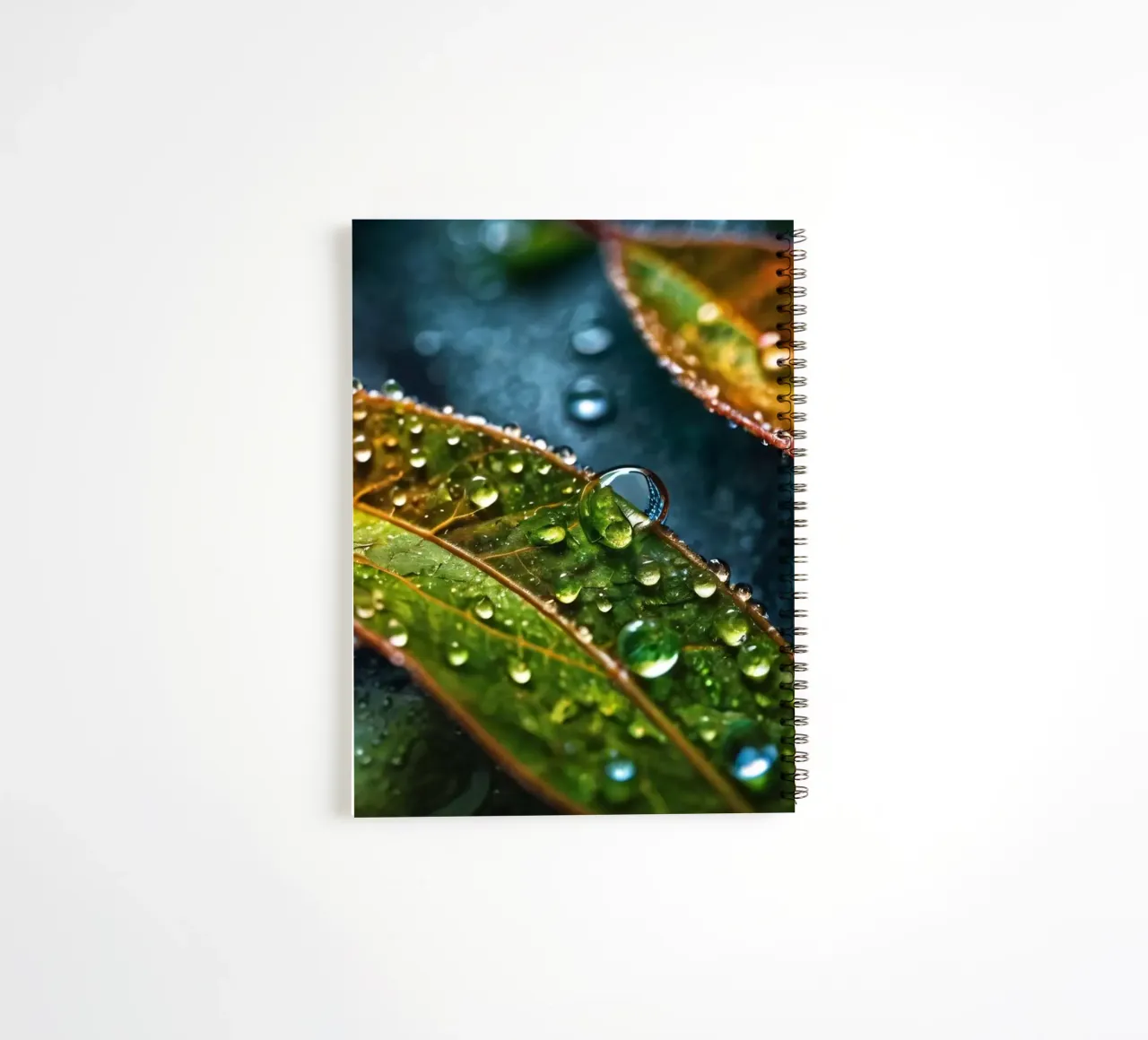 leaves glistening with raindrops after a refreshing rain spiral notebook by DesignDoodle