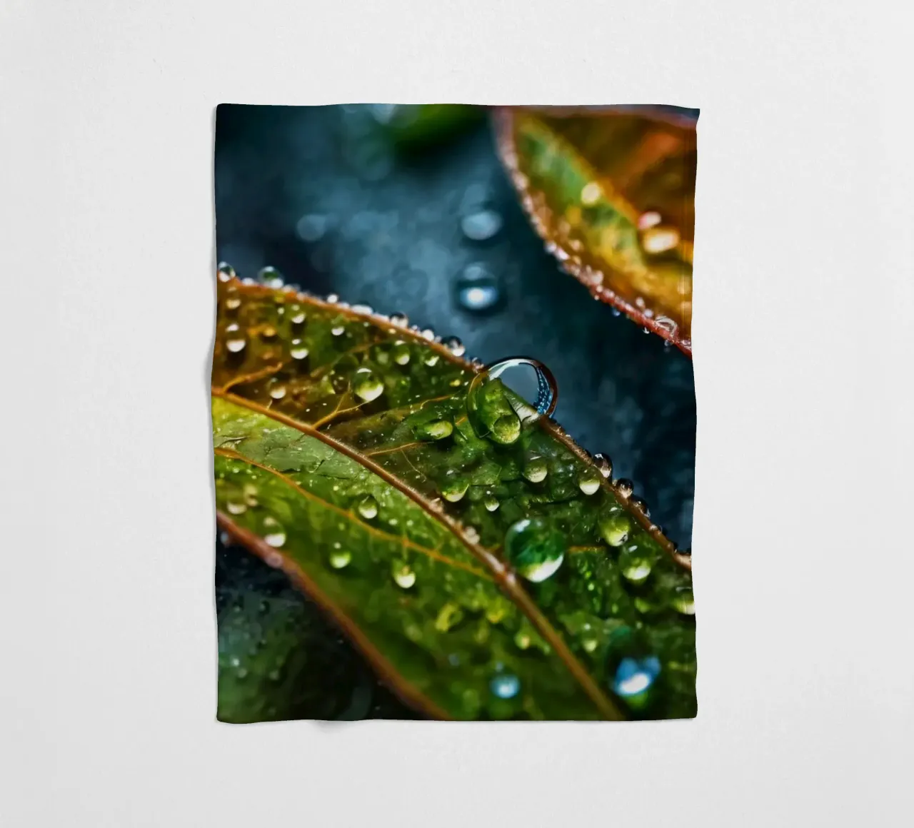 leaves glistening with raindrops after a refreshing rain fleece blanket by DesignDoodle