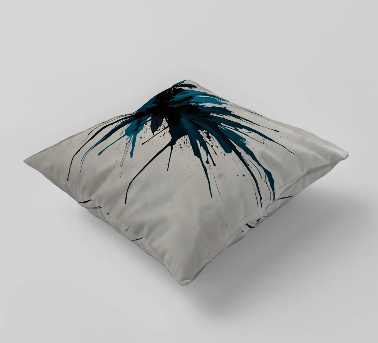 Abstract explosion of teal and black paint on a white canvas decorative cushion by DesignDoodle