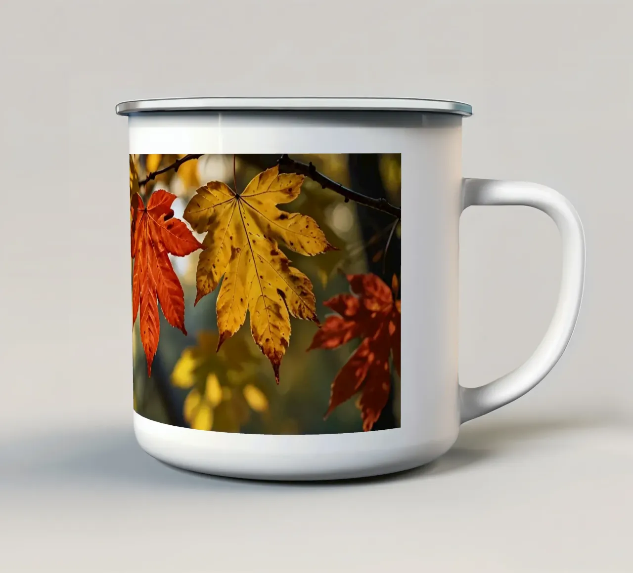 Foglie autunnali colorate in un bosco tranquillo tazza in smalto da DesignDoodle