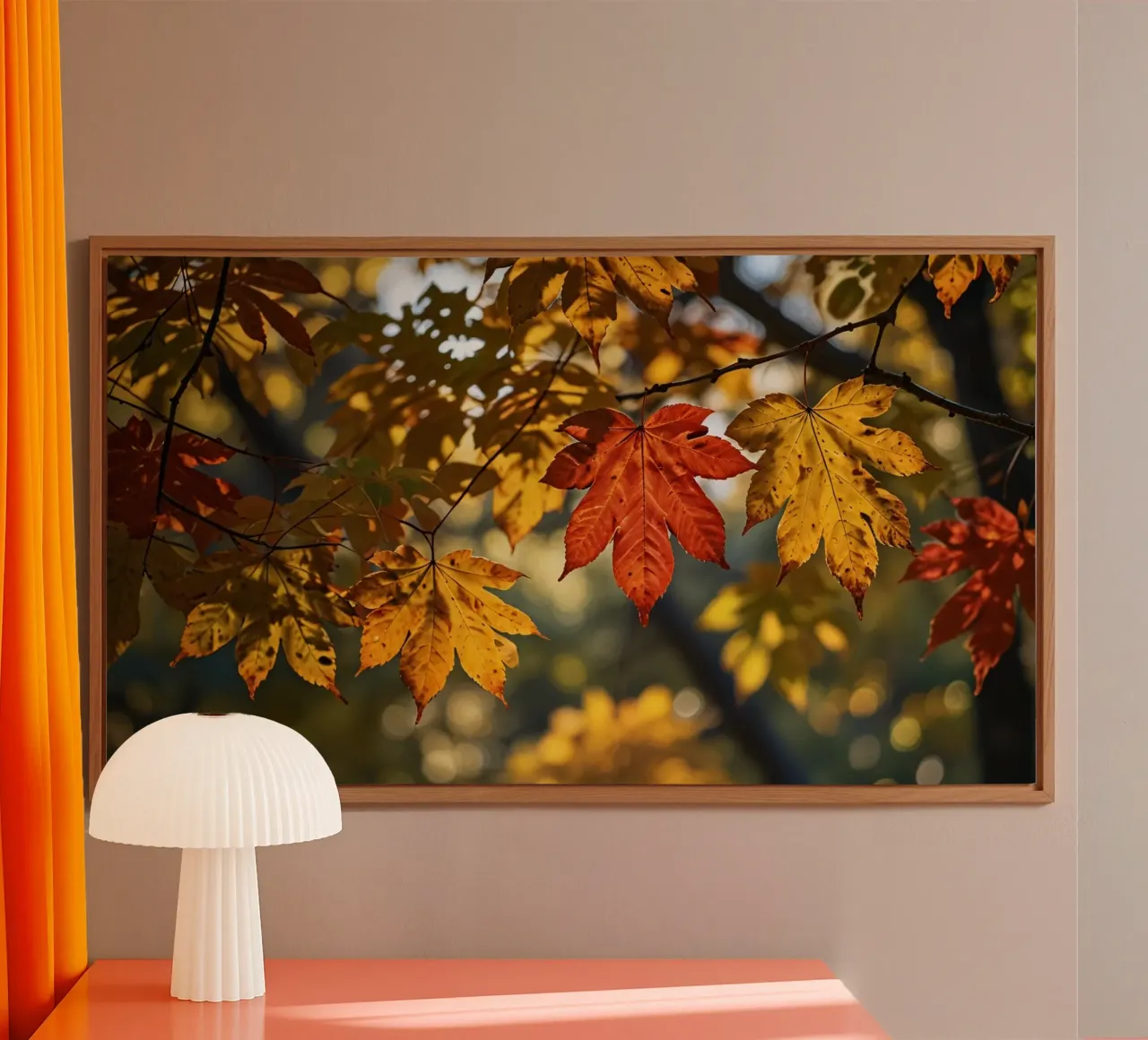 Foglie autunnali colorate in un bosco tranquillo alluminio dibond da DesignDoodle