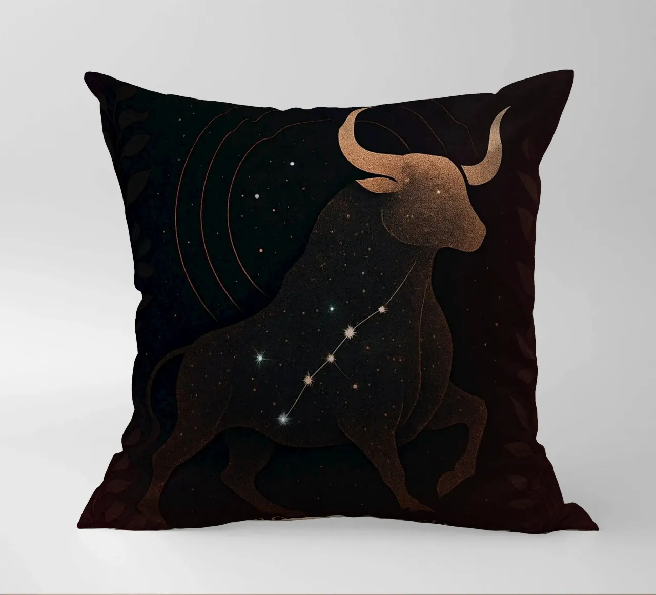 Celestial Taurus: Earth's Steadfast Star decorative cushion by Mosaic Dialogue