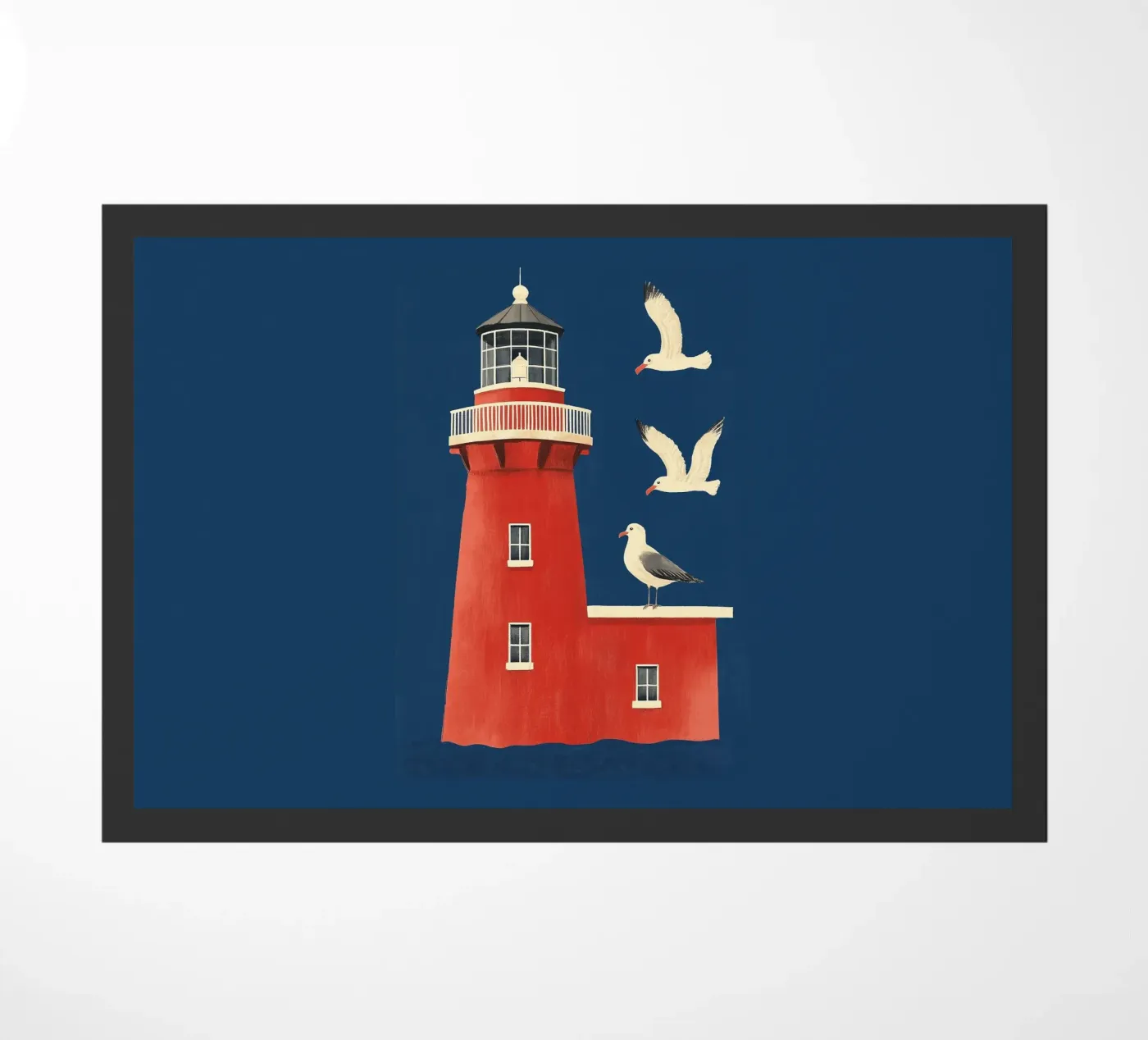 Lighthouse and seagulls doormat by Curious Canvas