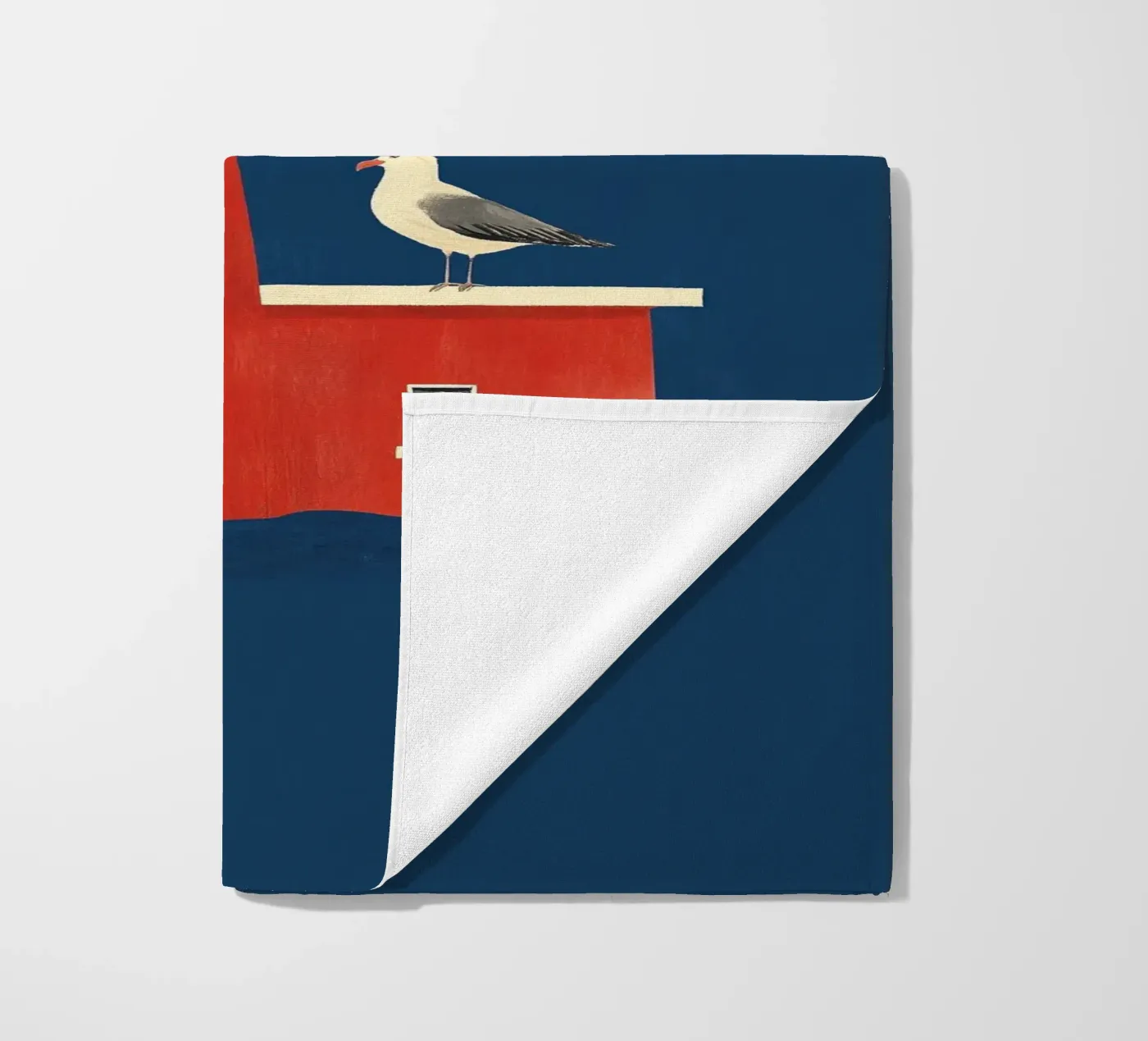 Lighthouse and seagulls beach towel by Curious Canvas
