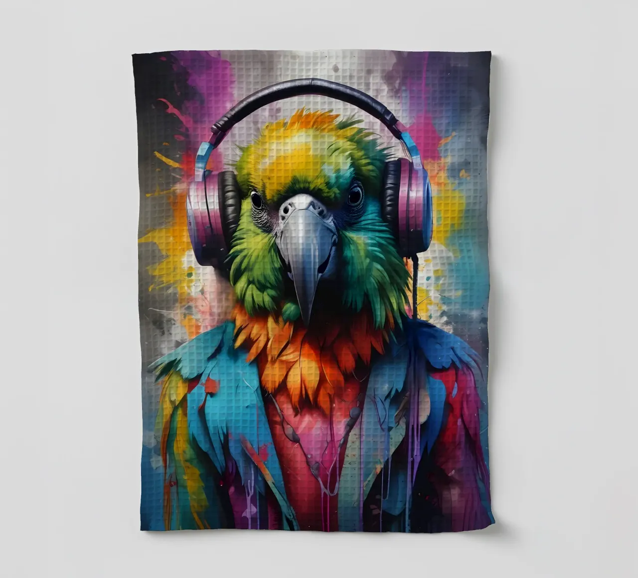 Parrot meloman tea towel by MakArena