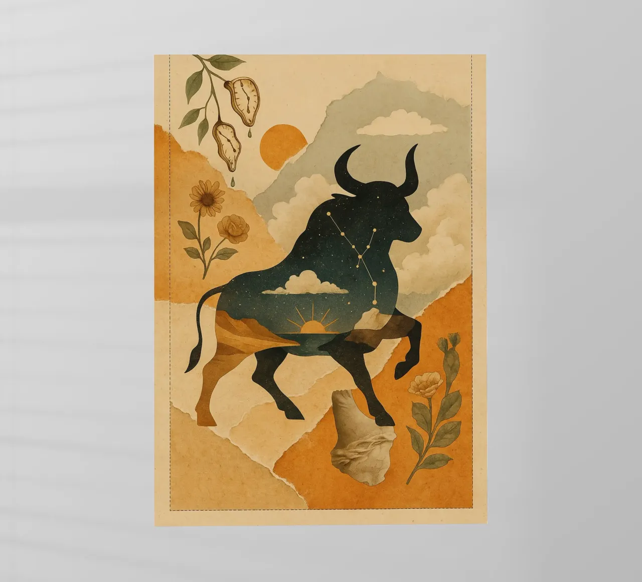 The Cosmic Bull: A Dreamlike Taurus Tapestry pellicola backlit da Mosaic Dialogue