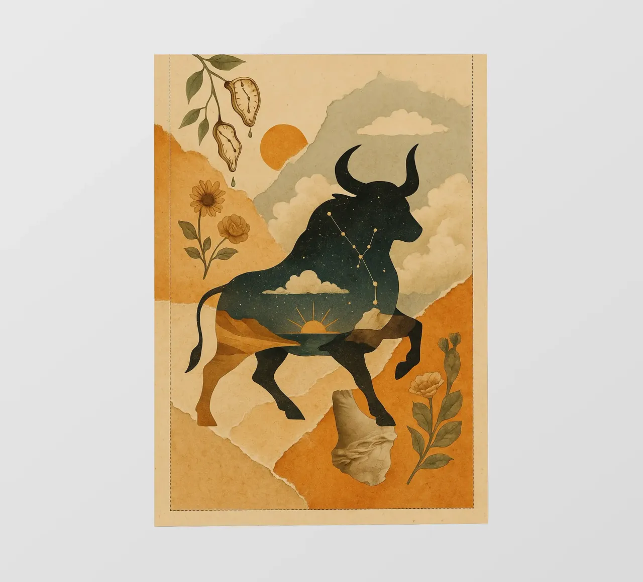 The Cosmic Bull: A Dreamlike Taurus Tapestry telo in pvc da Mosaic Dialogue