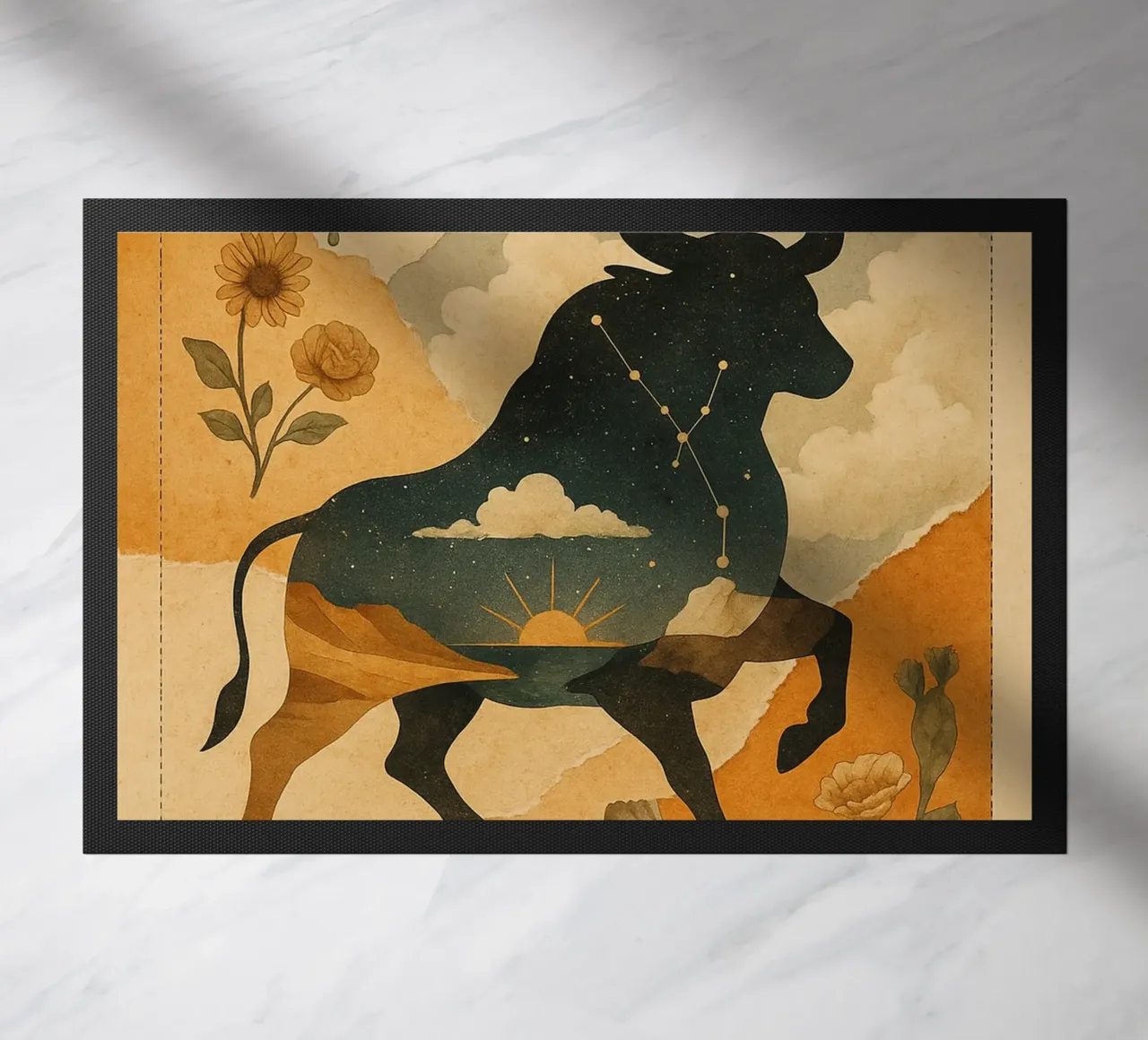 The Cosmic Bull: A Dreamlike Taurus Tapestry zerbino da Mosaic Dialogue
