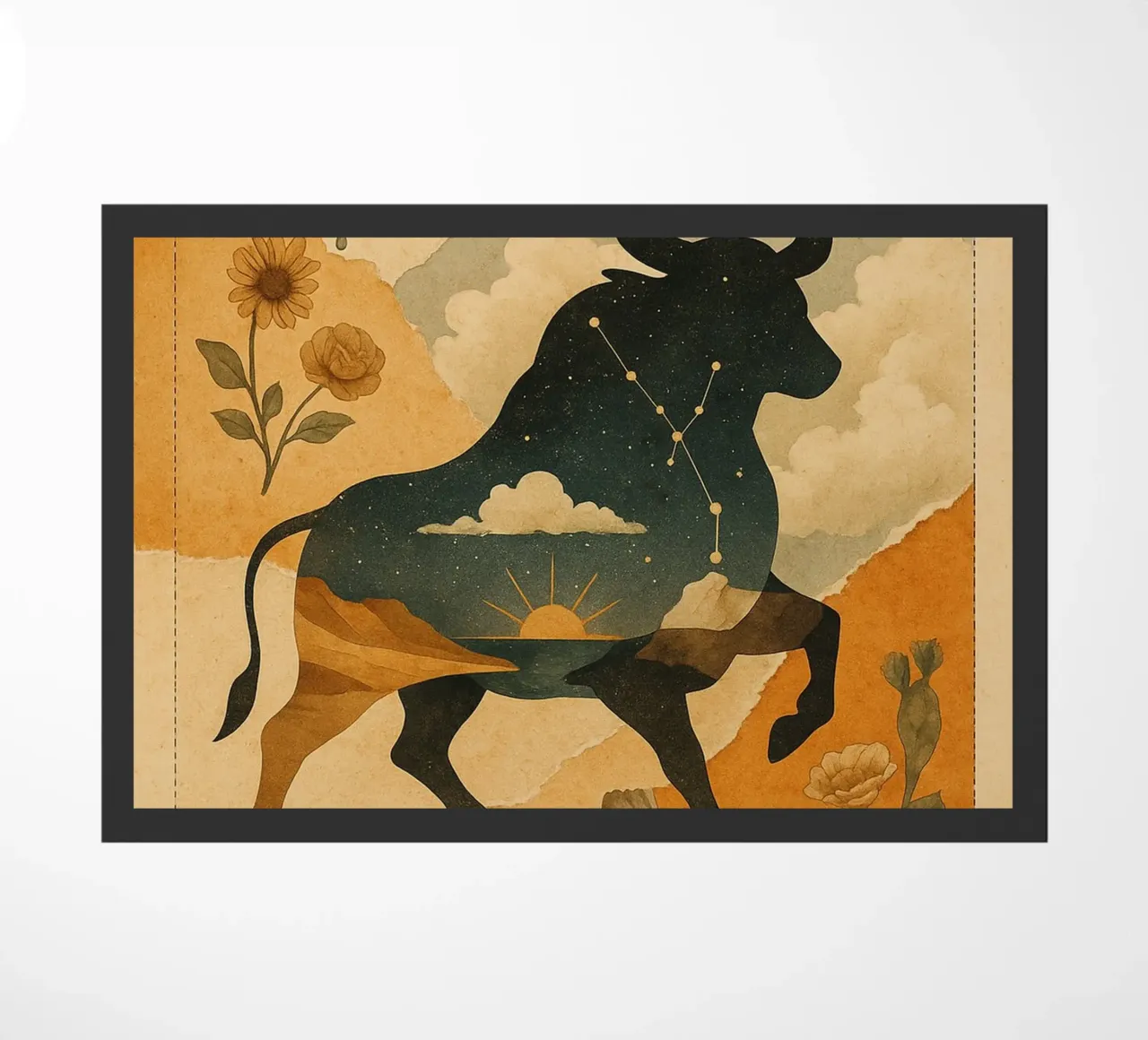 The Cosmic Bull: A Dreamlike Taurus Tapestry zerbino da Mosaic Dialogue