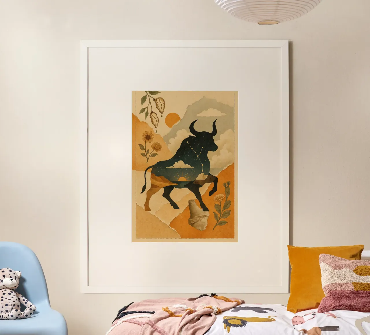 The Cosmic Bull: A Dreamlike Taurus Tapestry carta hahnemühle da Mosaic Dialogue