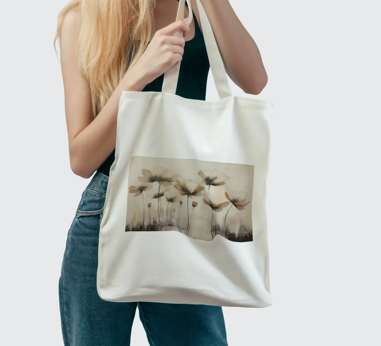 Fiori nei colori del tortora borsa in juta da Imagine
