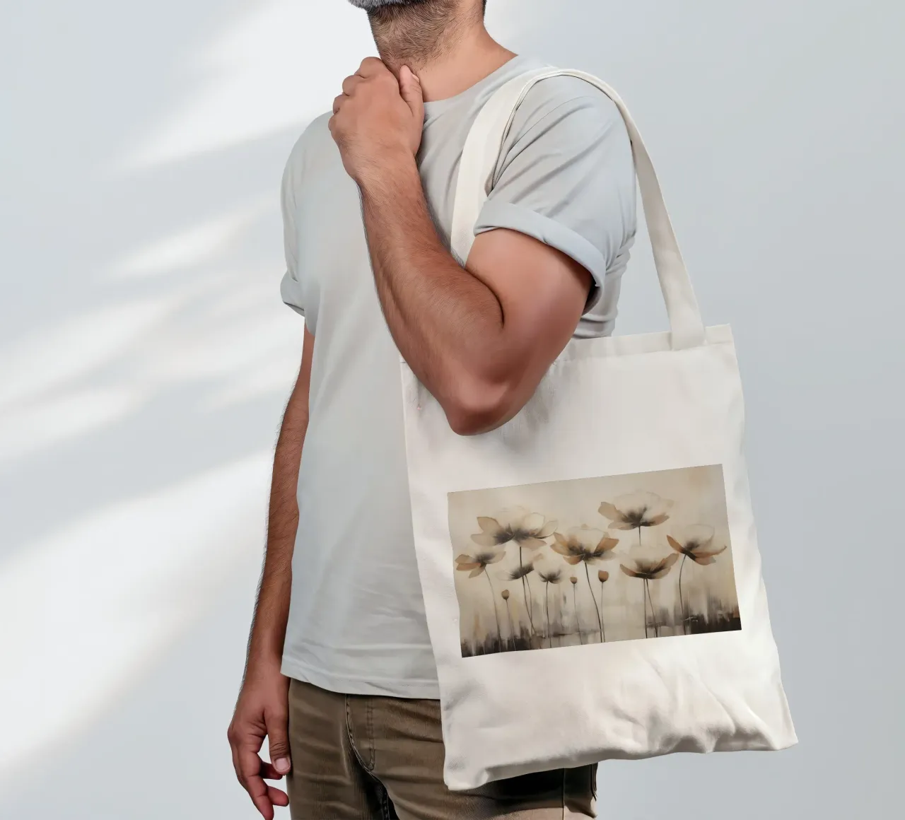 Fiori nei colori del tortora borsa in juta da Imagine