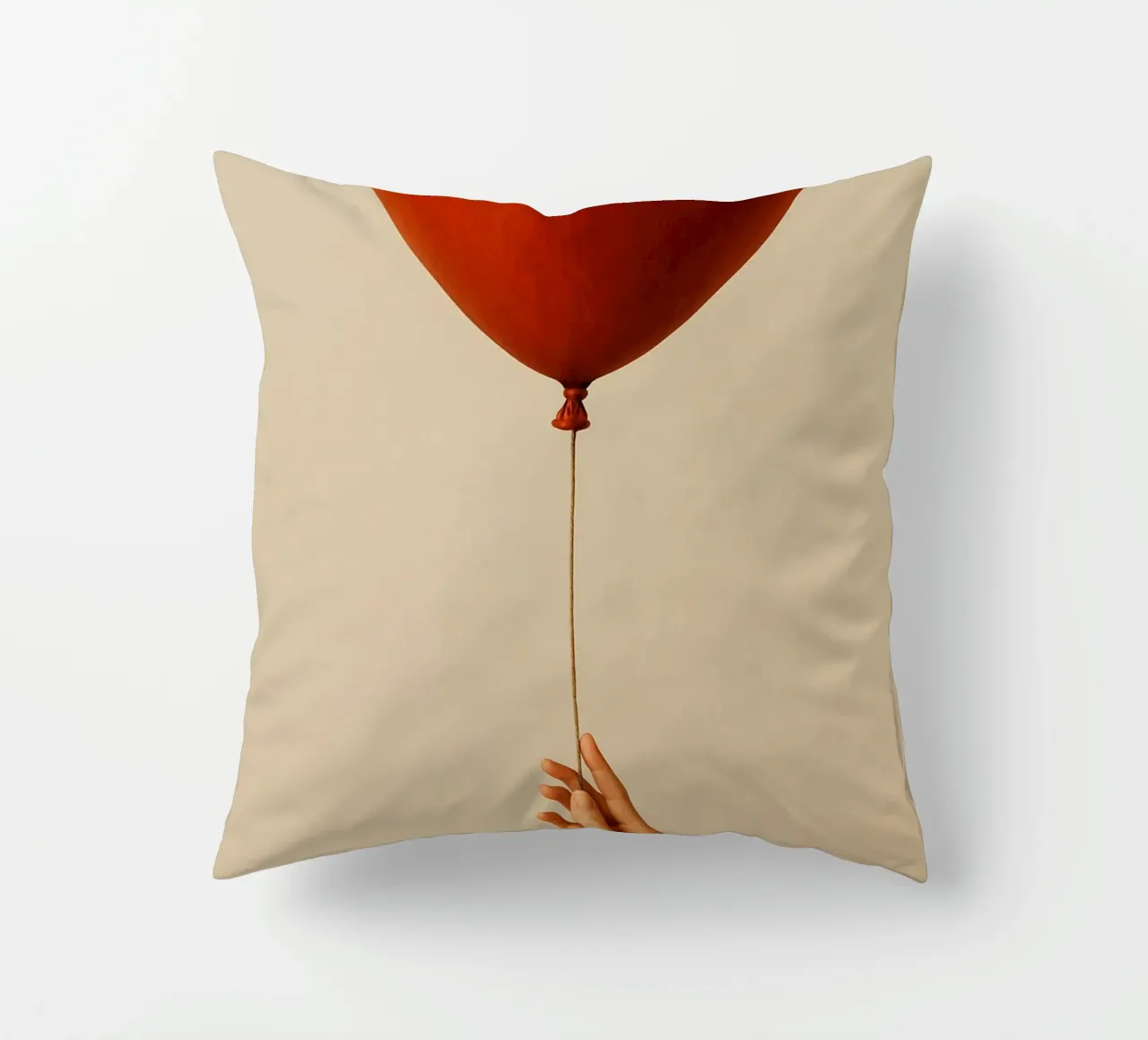 Held by a String: A Terracotta Heart Balloon cuscino da Mosaic Dialogue