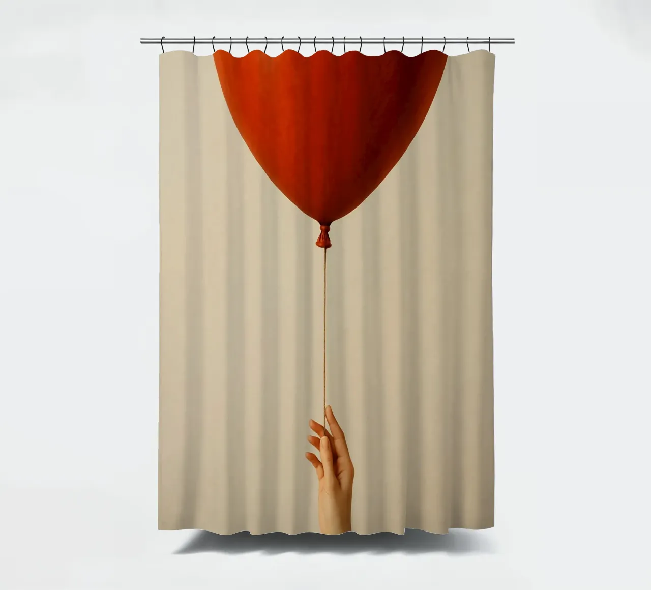 Held by a String: A Terracotta Heart Balloon tenda da doccia da Mosaic Dialogue