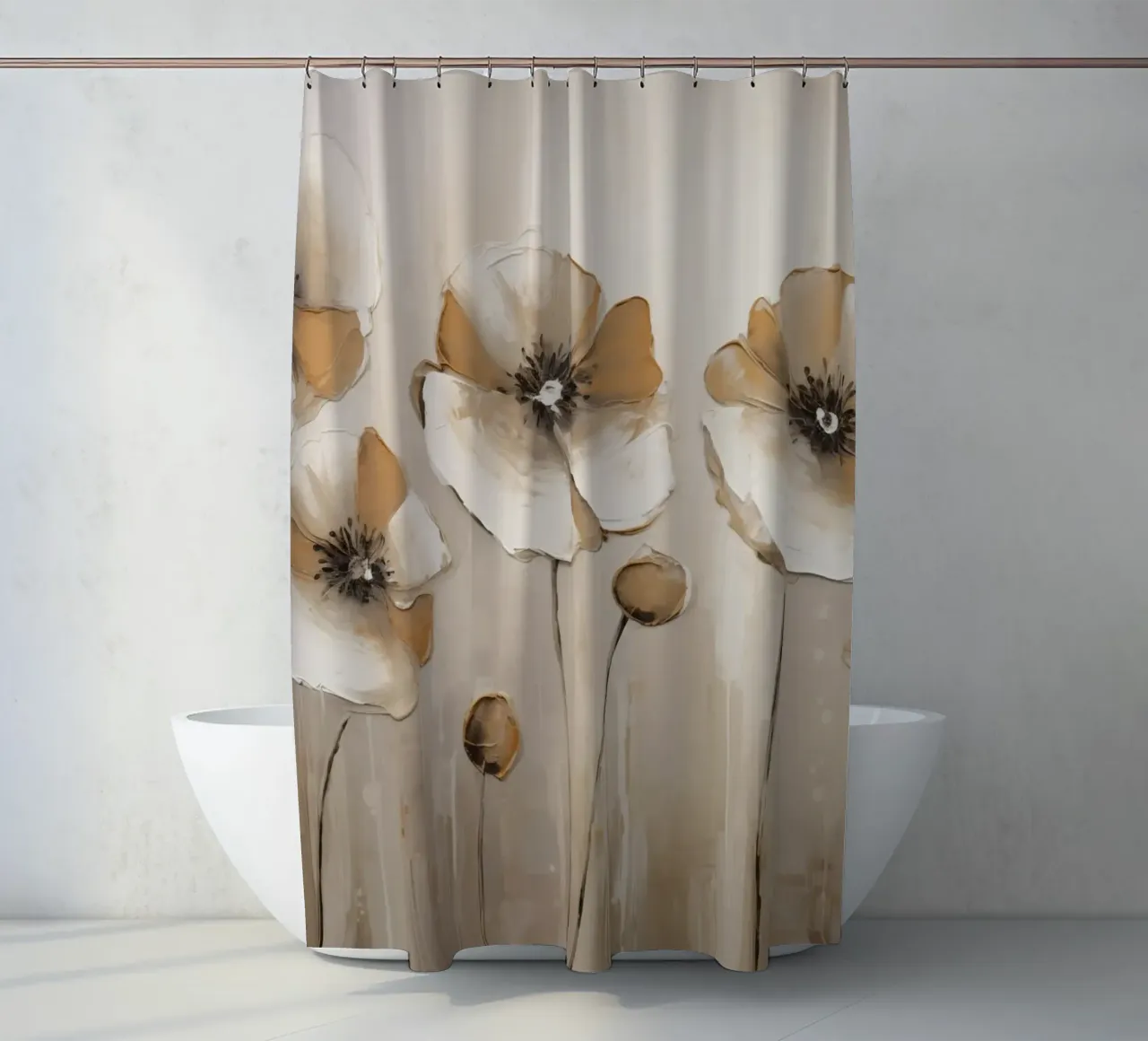 Mohnblumen in Taupefarben Duschvorhang von Imagine