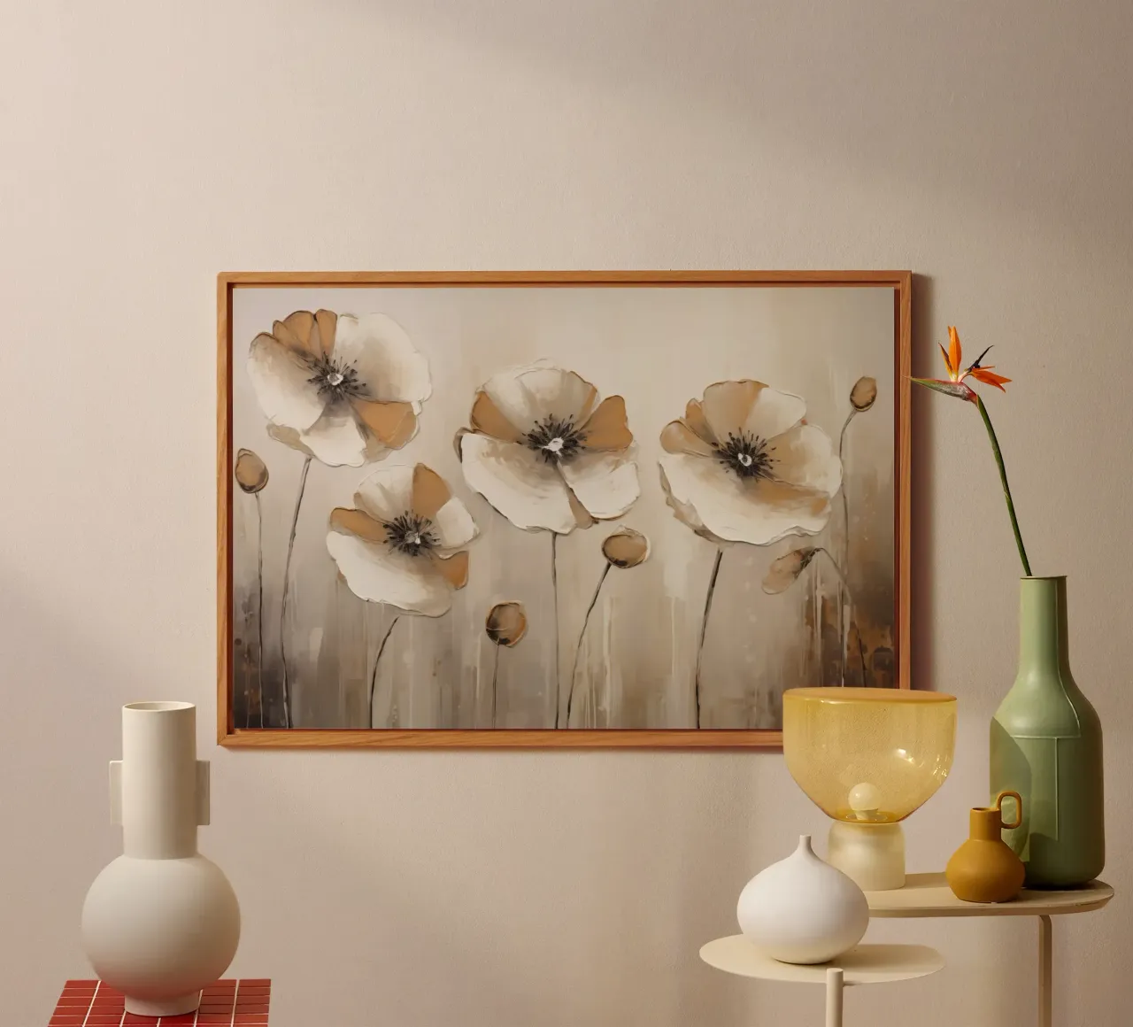 Poppies in taupe colours forex plate by Imagine