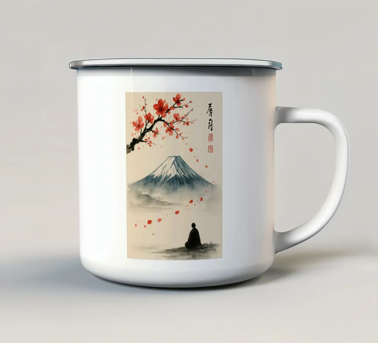 Serene View of Mount Fuji tazza in smalto da Mosaic Dialogue
