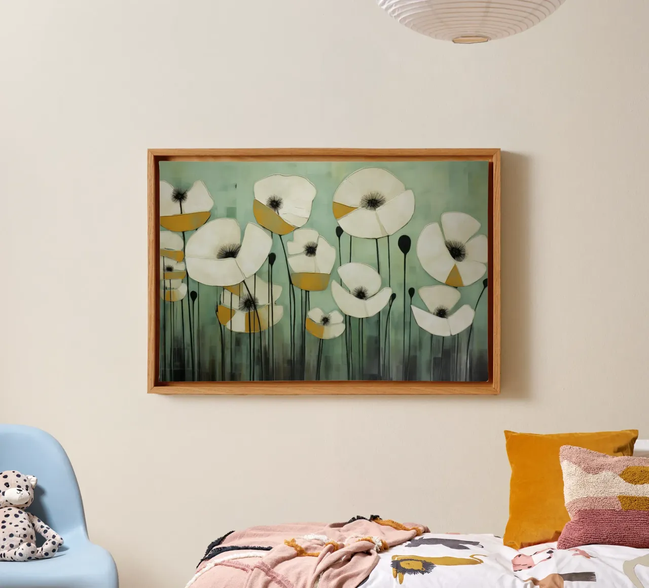 Klaprozen, abstract en groene pure canvas met Baklijst van Imagine