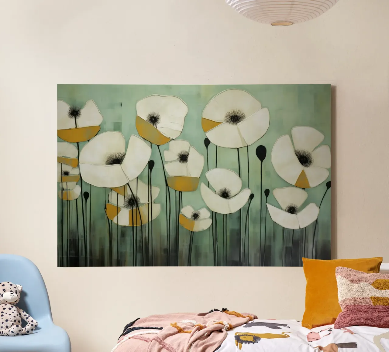 Klaprozen, abstract en groene pure canvas met Baklijst van Imagine