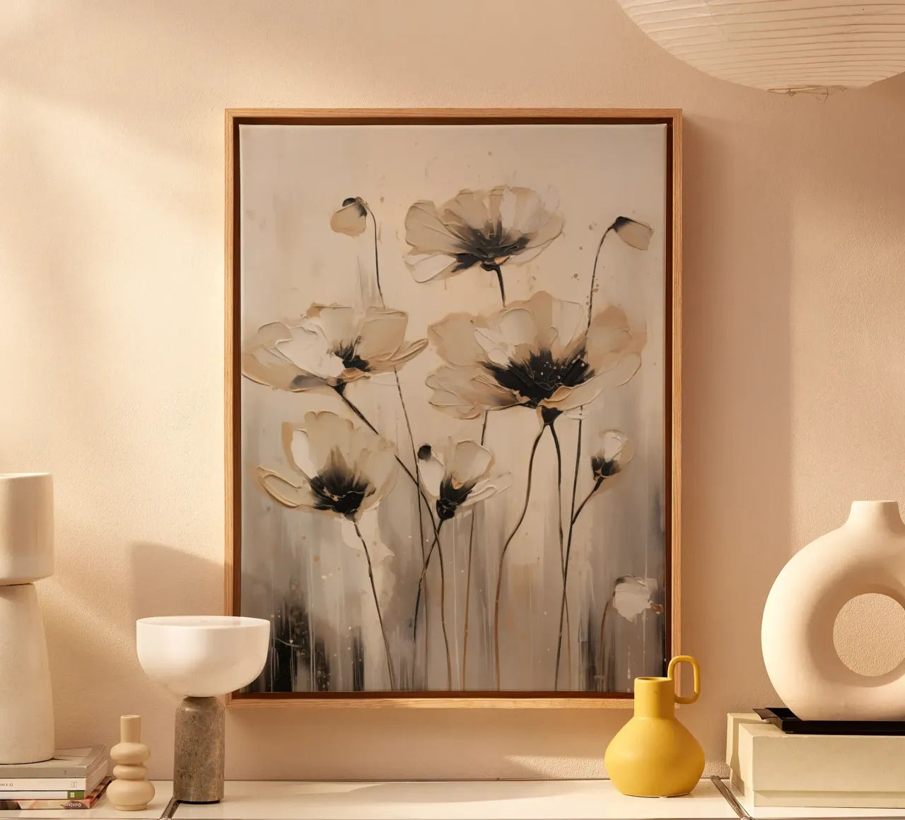 Bloemen abstract canvas met Baklijst van Imagine