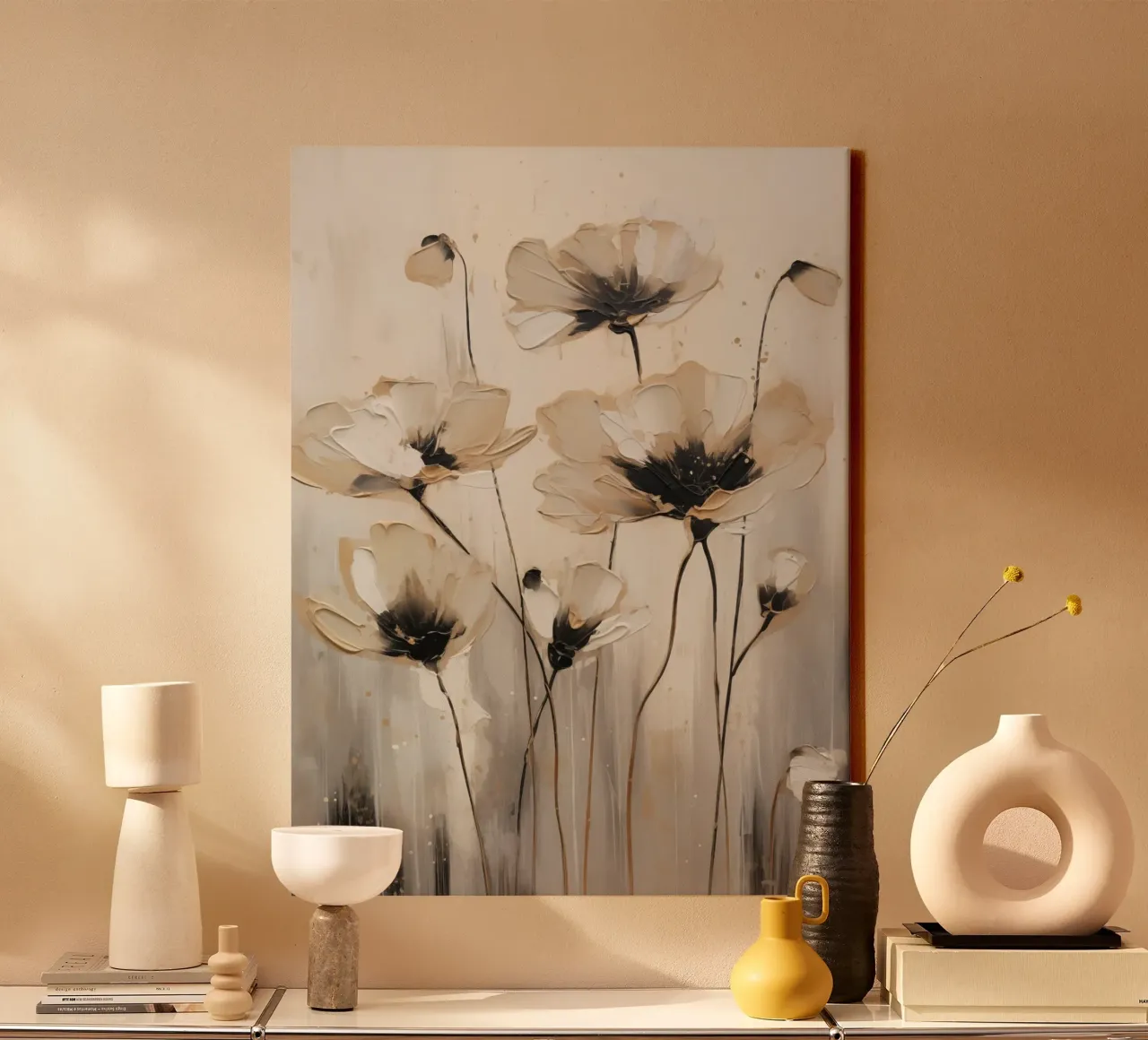 Bloemen abstract canvas met Baklijst van Imagine