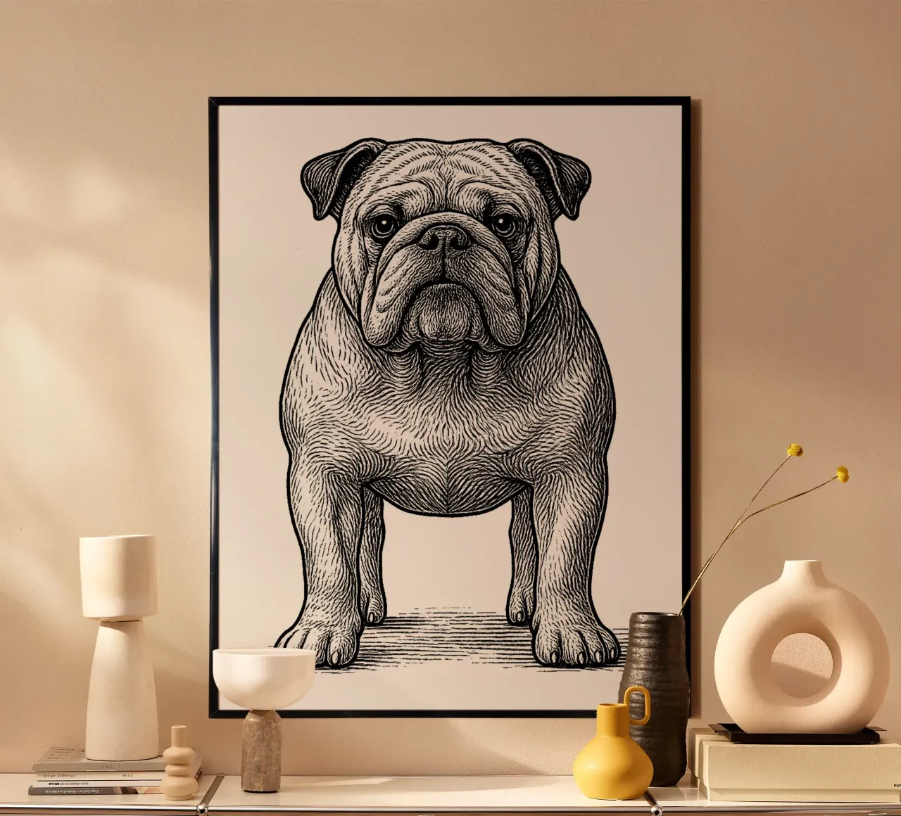 Bulldogge in Gravur poster con telaio in legno da Frameform
