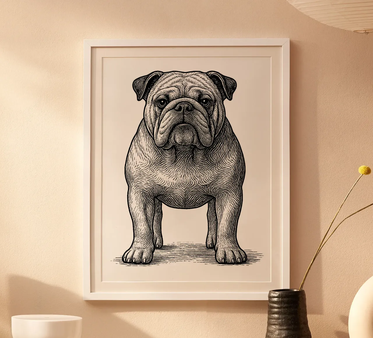 Bulldogge in Gravur poster con telaio in legno da Frameform