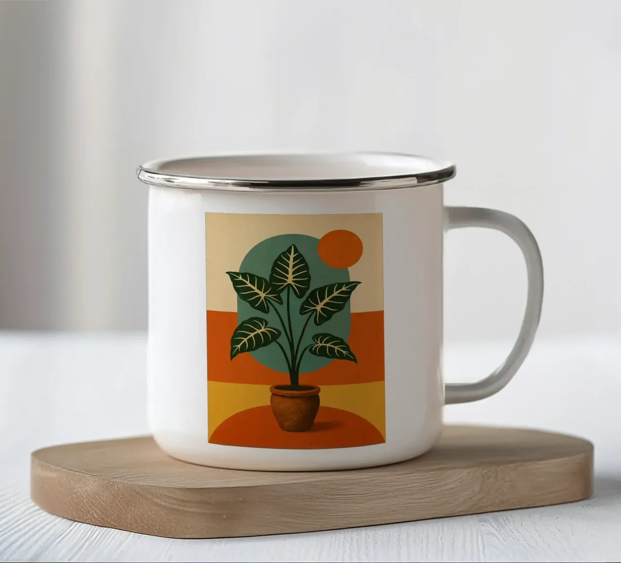 Alocasia in Mid-Century Modern Harmony tazza in smalto da Mosaic Dialogue