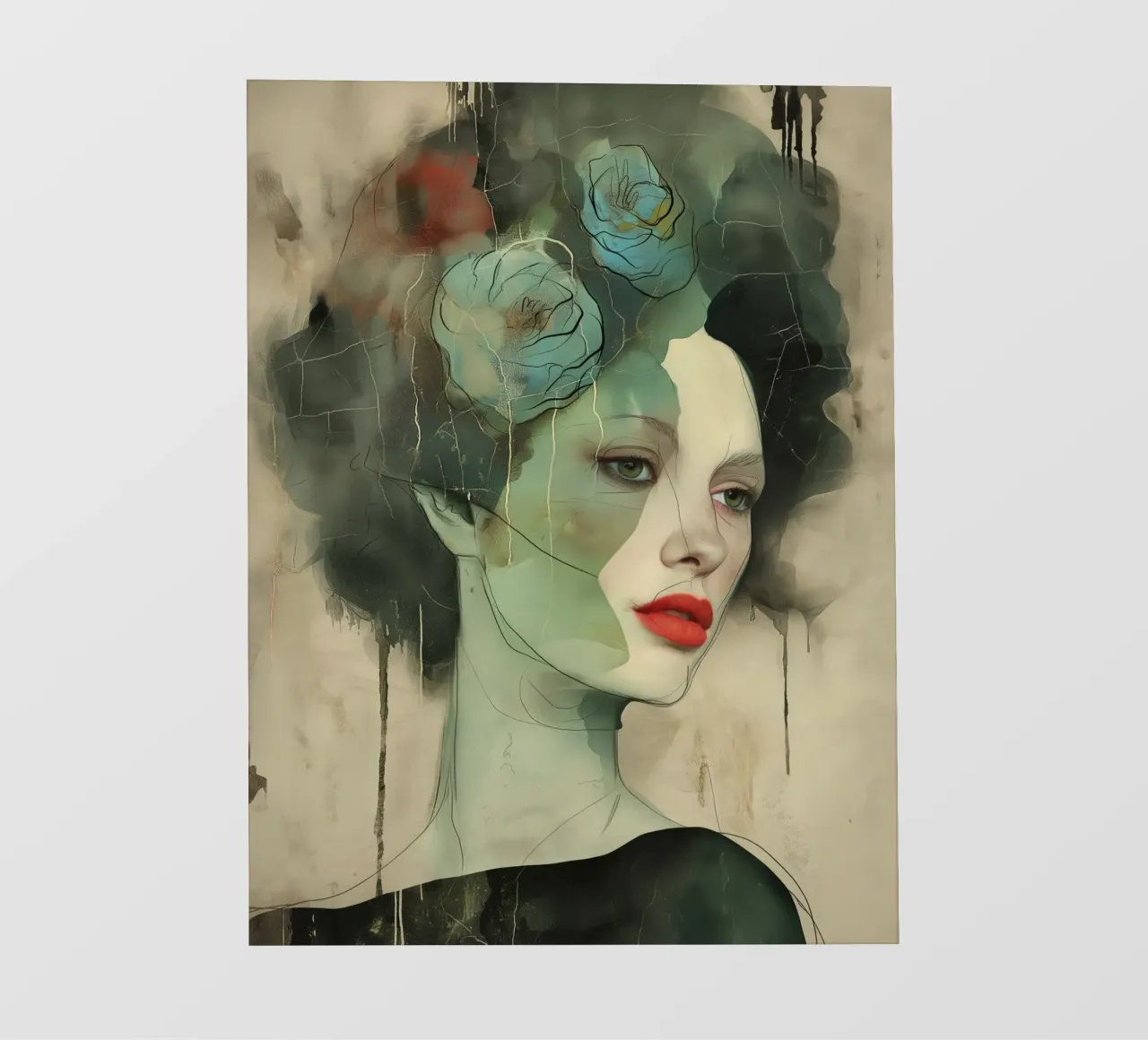 Ritratto astratto con colori verdi telo in pvc da Imagine