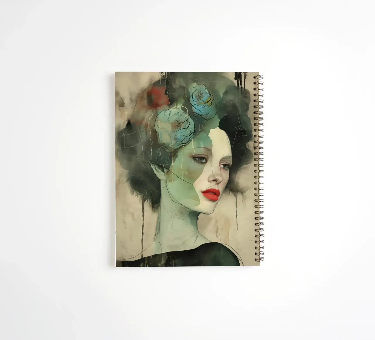Abstract portrait in green colours spiral notebook by Imagine