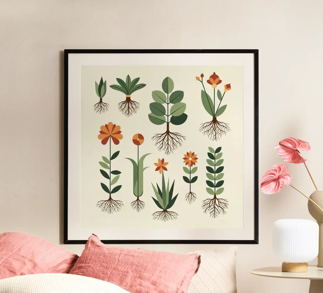 Floral bauhaus #014: Rooted Botanical Study poster con telaio in legno da Zen Design