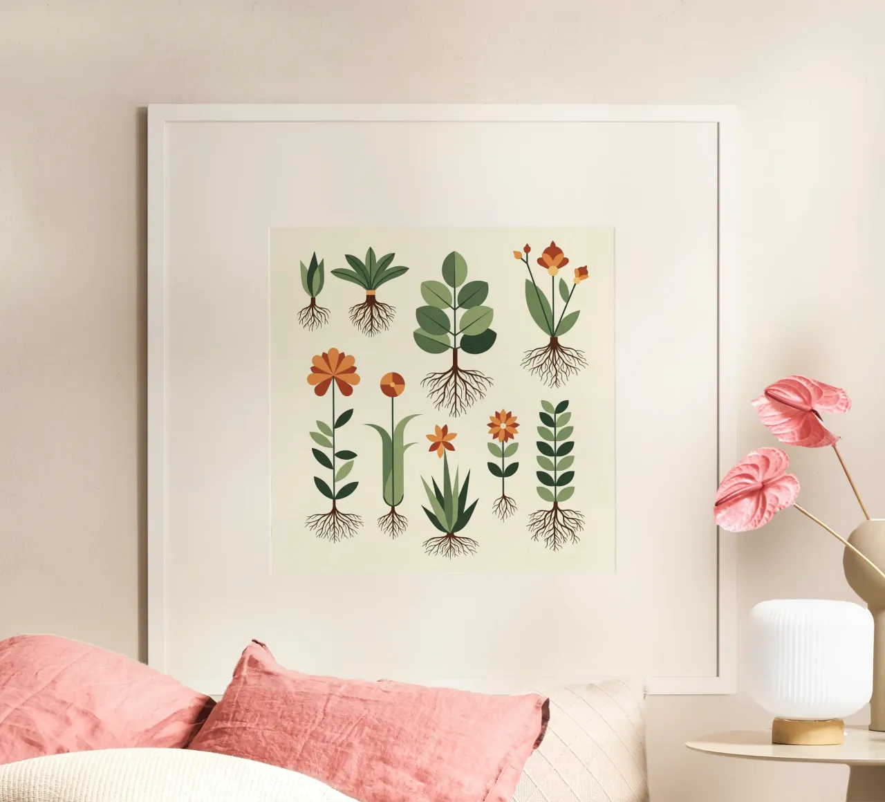 Floral bauhaus #014: Rooted Botanical Study poster con telaio in legno da Zen Design
