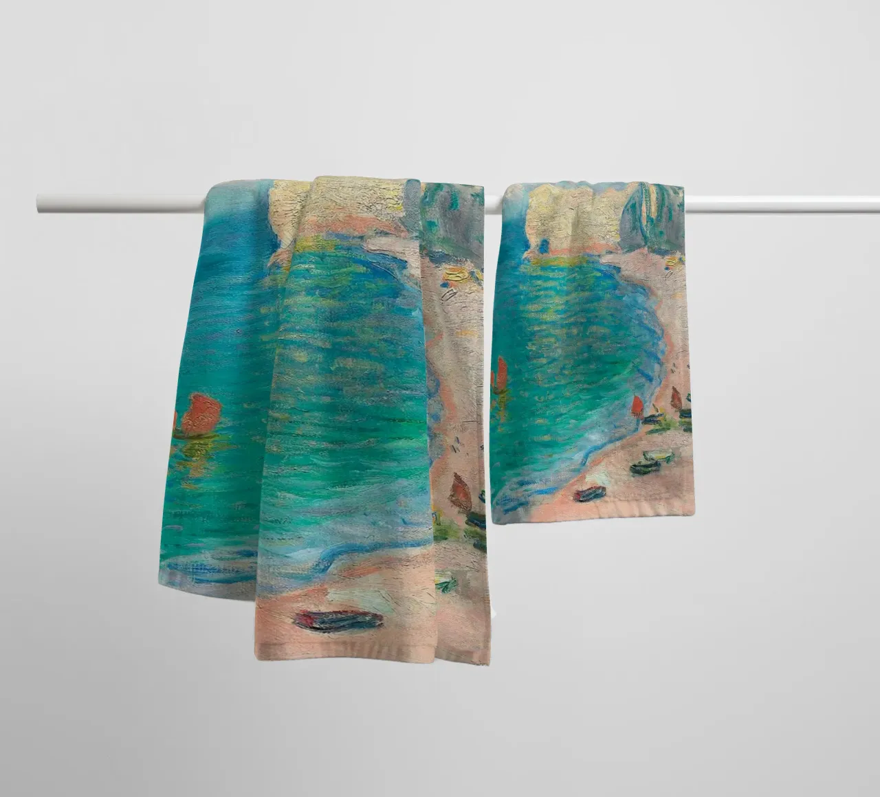 schilderij met panoramisch uitzicht claude monet badhanddoek van belong shop