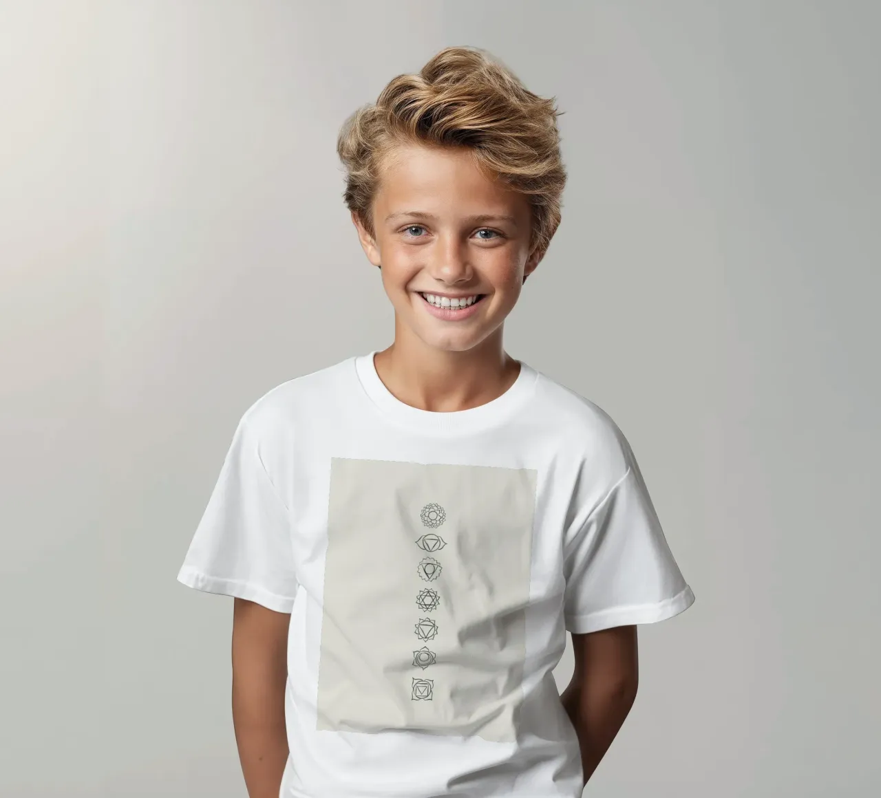 Minimalist line art black and white boho chakra symbolism kids t-shirt by This Wild Soul - Illustration