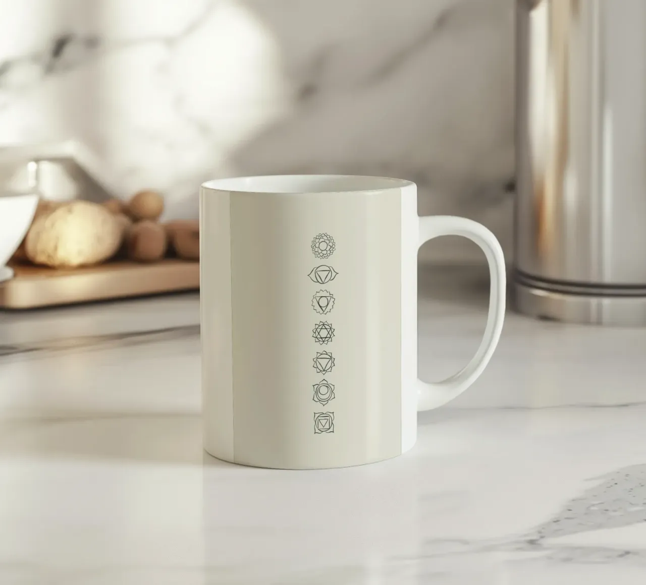 Line art minimalista in bianco e nero boho simbolismo dei chakra tazza in ceramica da This Wild Soul - Illustration