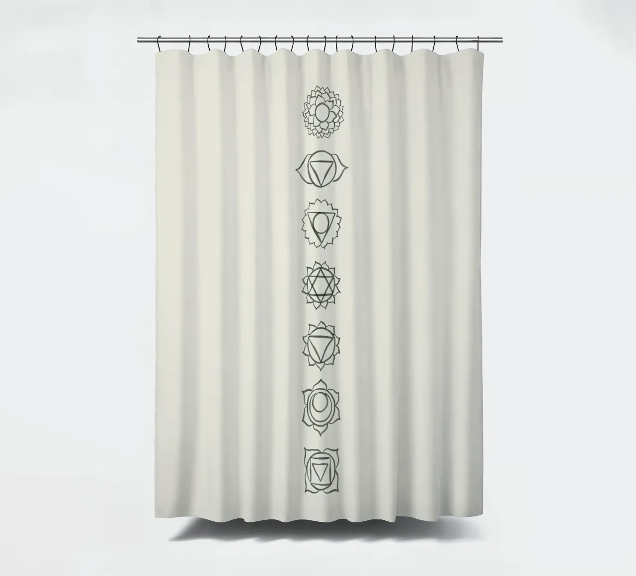 Line art minimalista in bianco e nero boho simbolismo dei chakra tenda da doccia da This Wild Soul - Illustration