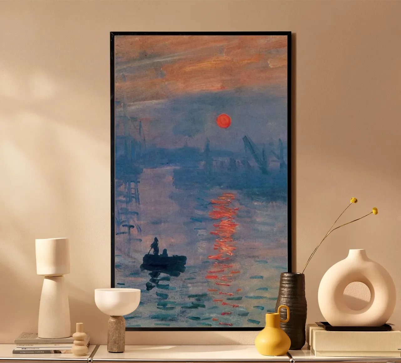 silhouette dell'alba claude monet poster con telaio in legno da belong shop