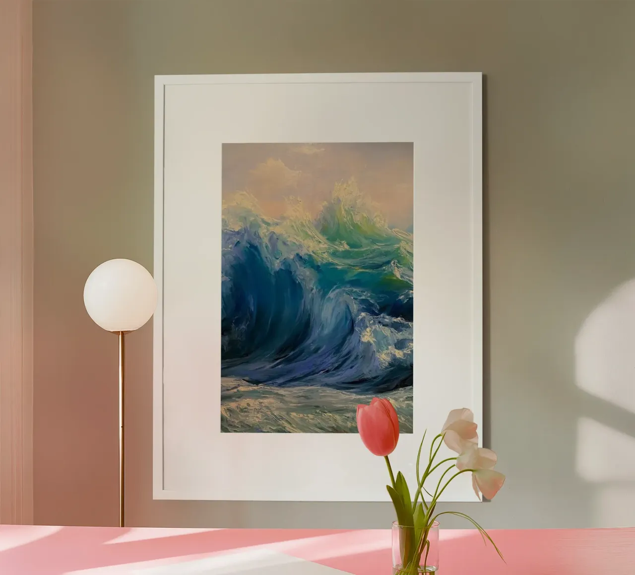 claude monet grote golven kunstdruk poster met houten frame van belong shop