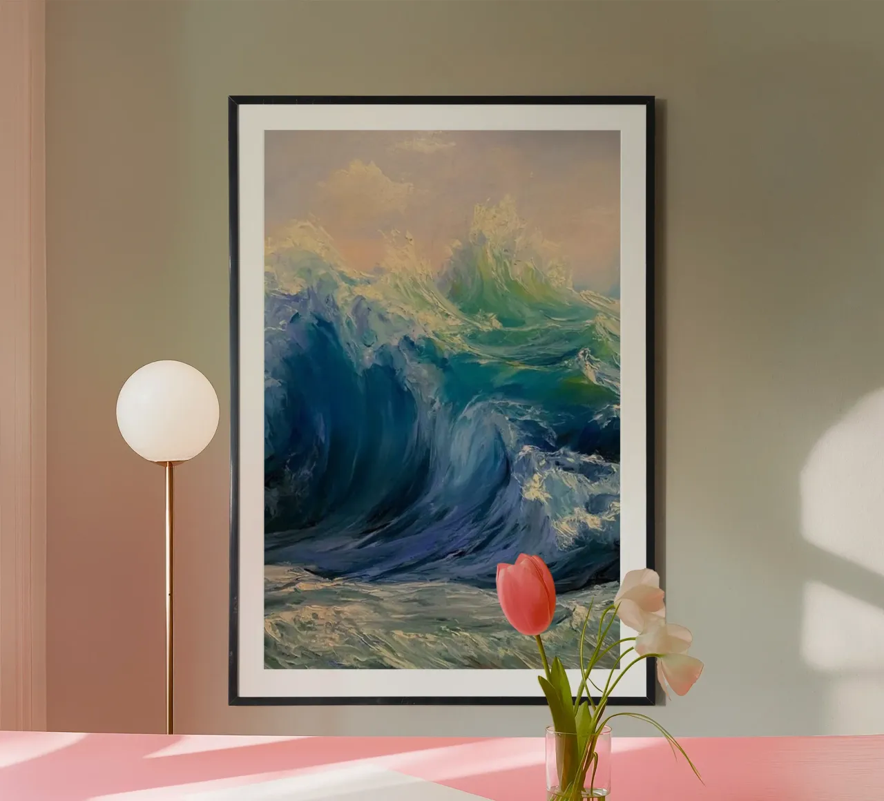 claude monet grote golven kunstdruk poster met houten frame van belong shop
