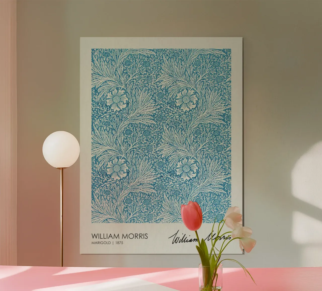 blue sunflower william morris vine poster with wooden frame by komo store