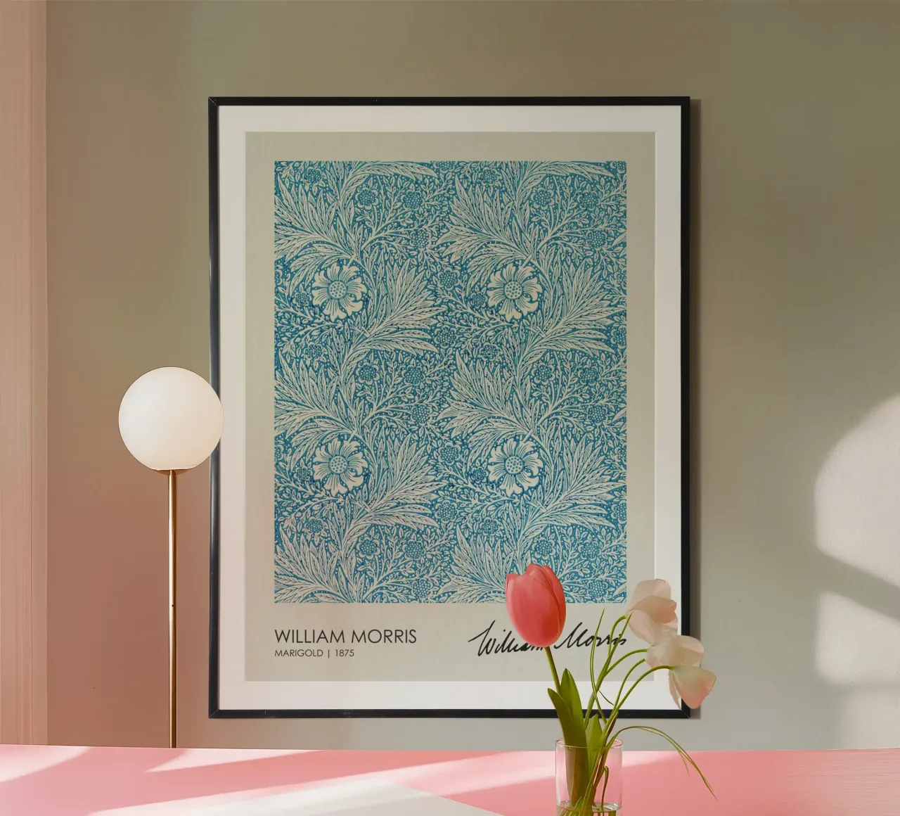 blue sunflower william morris vine poster with wooden frame by komo store