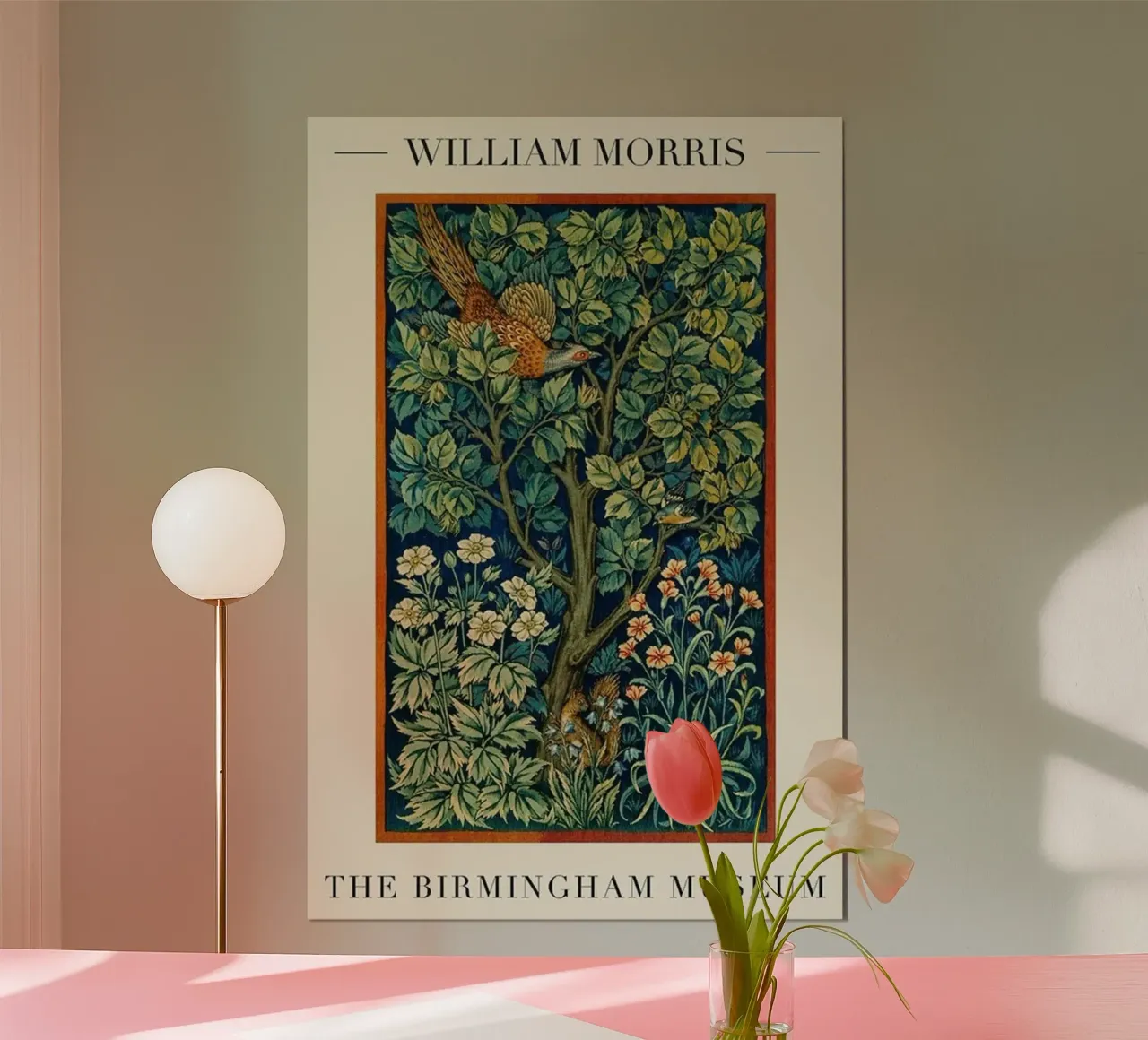 uccello appollaiato su un albero frondoso william morris poster da komo store