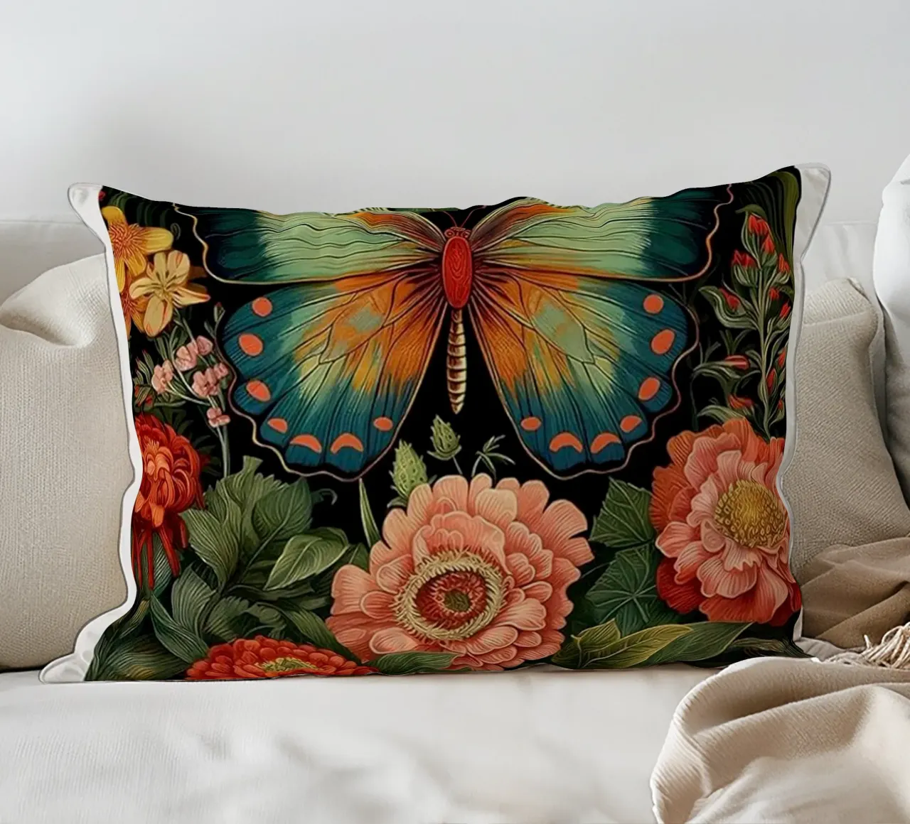 farfalle colorate e girasoli william morris cuscino da komo store