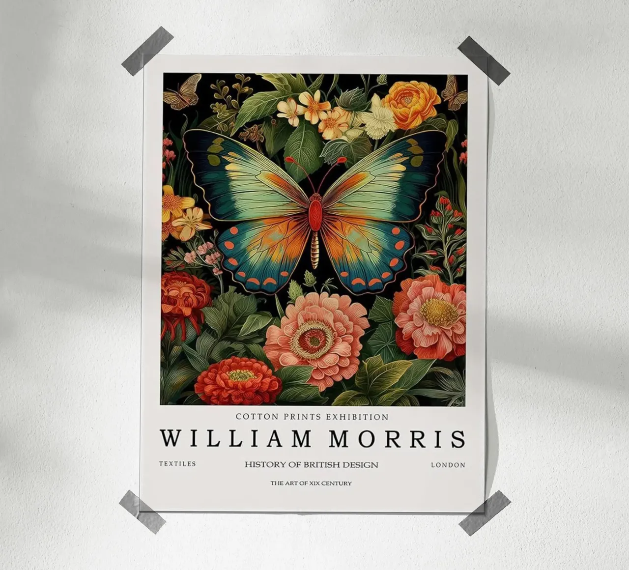 farfalle colorate e girasoli william morris poster con telaio in legno da komo store