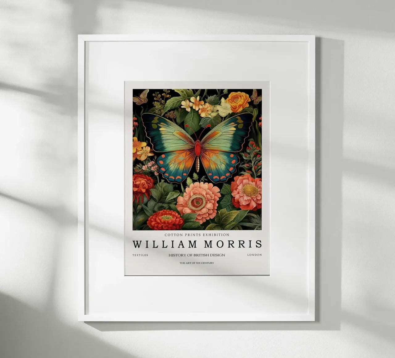 farfalle colorate e girasoli william morris poster con telaio in legno da komo store
